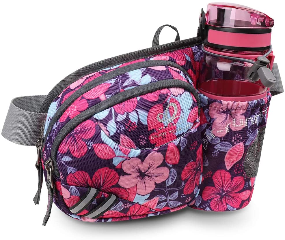Waterfly Waist Pack Fanny Pack Bum Bag Hip Pack Running Bag Waist Bag Running Belt Sack Water Resistant with Bottle Holder for Hiking Camping Dog Walking