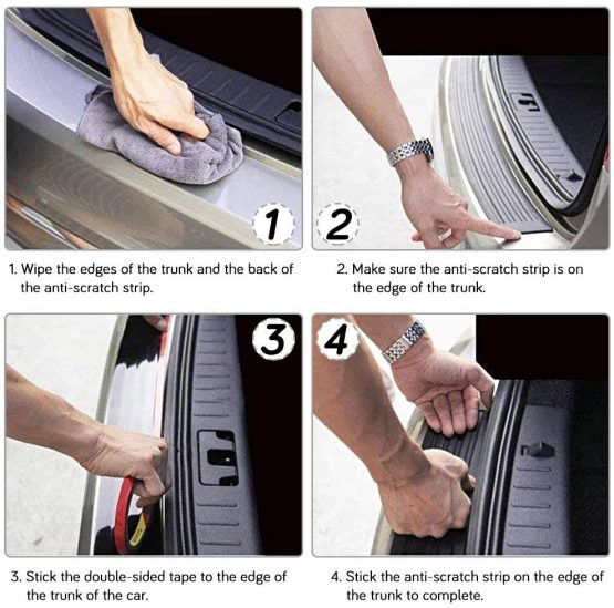 SNAGAROG Rear Bumper Protector Universal Car Rear Trunk Sill Plate Scuff Plate Strip Black Rubber Anti-scratch Trim Cover with 2 rolls tape for Car Pickup SUV Truck (104x8cm) - Image 4