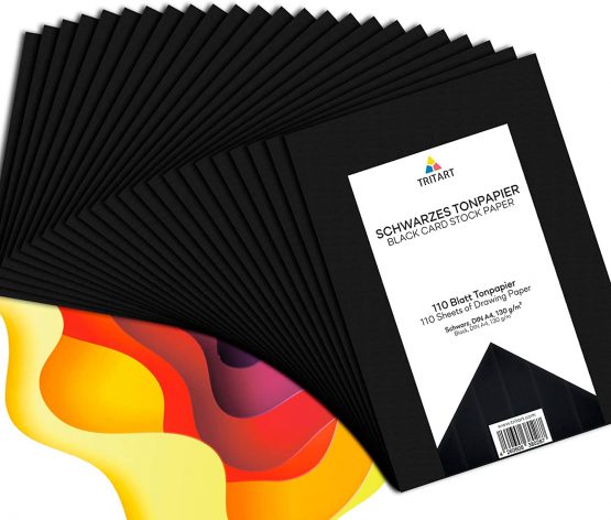 Tritart Coloured Paper Black A4 130 g/m² I 110 Sheets of Solid Craft Paper High Quality I Drawing Paper for Crafts and Painting I Cardboard I DIY Drawing Paper Black
