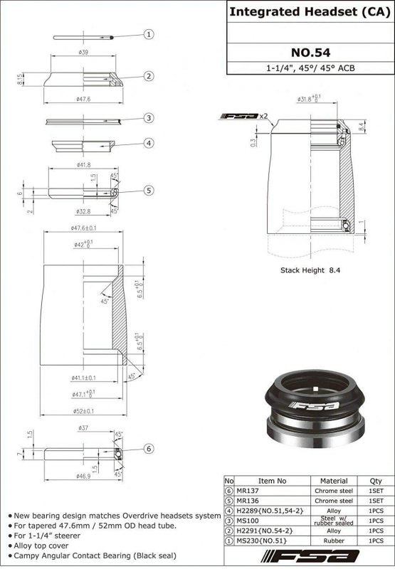 FSA No.54 Overdrive 1-1/4Inches Integrated Headset, XTE1715 - Image 4