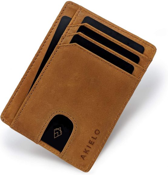 AKIELO RFID Blocking Credit Card Holder and Gift Box – Ultra Slim Wallet for Men – Minimalist Card Wallet (Bravo Collection)