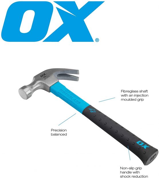 OX OX-P081616 – Pro Series Claw Hammer with Fibreglass Handle Curved - Multicolour, 16 oz - Image 3