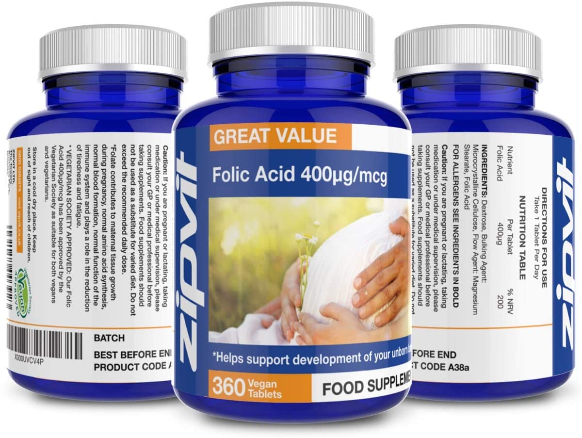 Zipvit Folic Acid Tablets 400mcg,Folate Pregnancy & Prenatal Vitamins for Women 360 Vegan Tablets, 1 count (Pack of 360) - Image 4