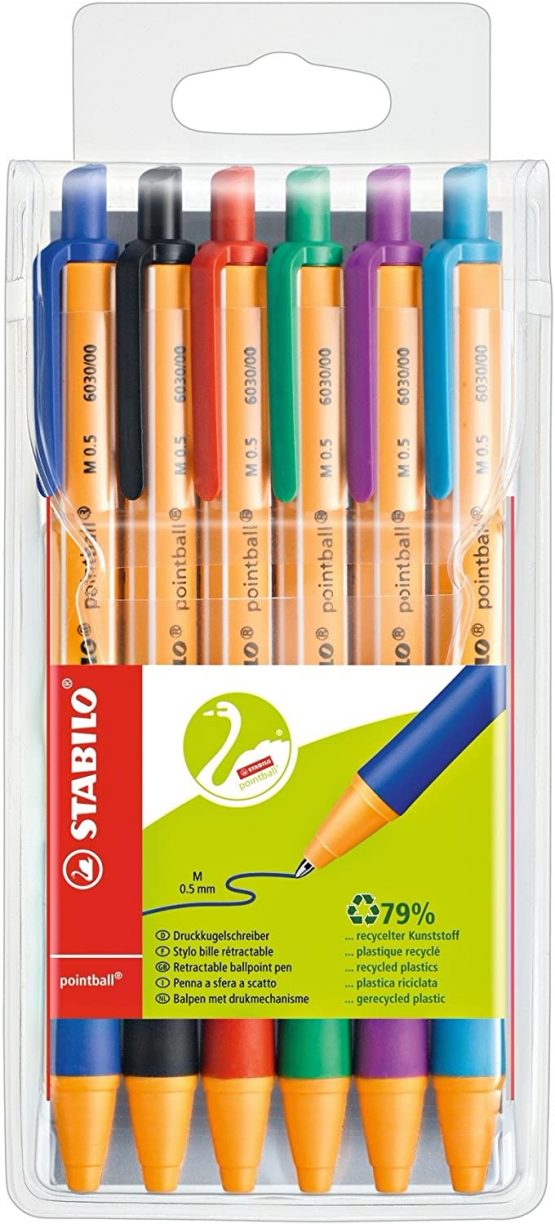 Ballpoint -STABILO pointball Wallet of 6 Assorted Colours