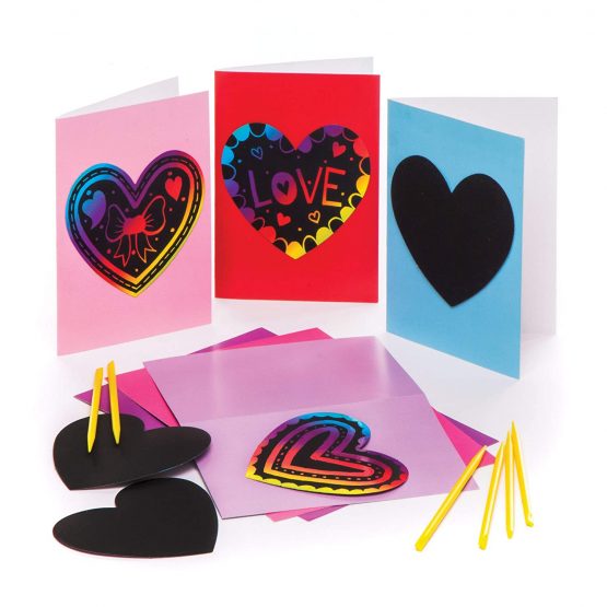 Baker Ross AW163 Heart Scratch Art Greeting Cards - Pack of 6, For Kids to Make, personalize and Gift For Mother’s Day/Valentine’s Day