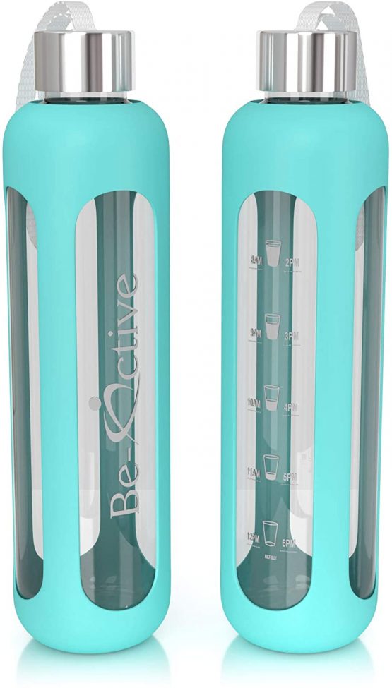 Be-Active Glass Water Bottle with Times to Drink - Borosilicate Glass – Motivational bottles - BPA Free Sizes 550ml & 1 Litre - Image 2