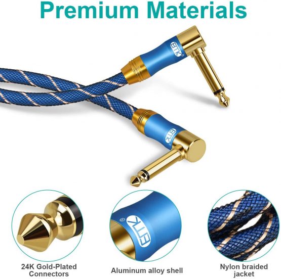 Guitar Patch Cable, EMK 6.35mm Guitar/Bass Effect Pedal Cables with 1/4 Inch Right Angle Plugs 30CM (Pack of 6) - Image 3