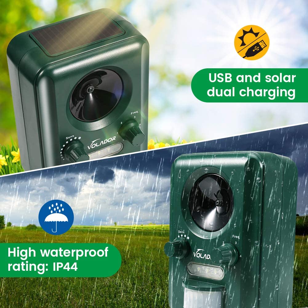 VOLADOR Animal Repellent, Waterproof Ultrasonic Cat Fox Repeller, Solar