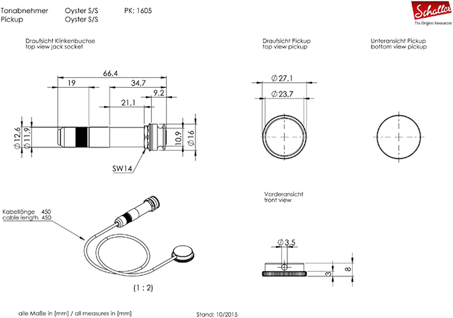 Schaller Oyster S/S Piezo-Pickup, nickel - Image 2