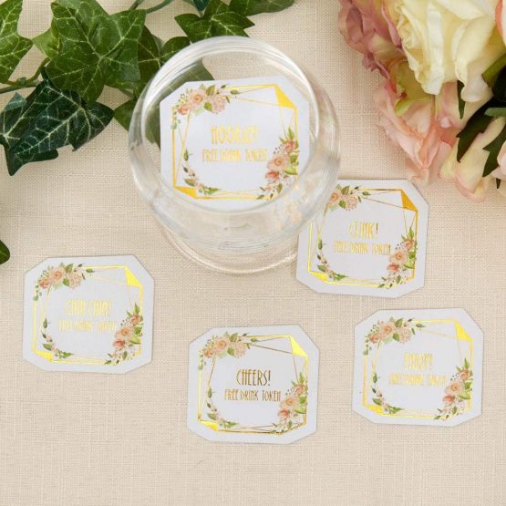 Neviti 775110 Geo Floral Tokens-25 Pack Drinks Tokens, Pink/Peach/Gold, 4.5 x 4.5 x 0.1 - Image 2