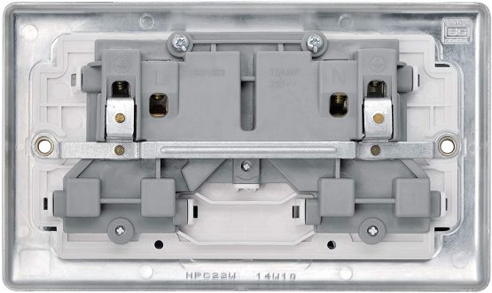 BG Electrical NPC22W Double Switched Power Socket with White Inserts, Polished Chrome, 13 Amp - Image 4