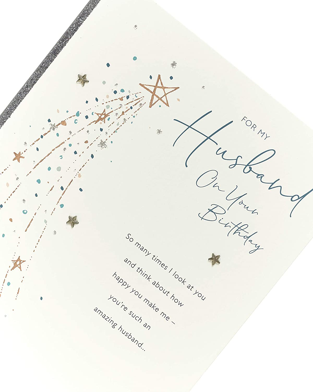 Husband Birthday Card - Birthday Card for Him Romantic - Lovely Message Inside - Simple Star Design, White, 165 mm x 254 mm - Image 3