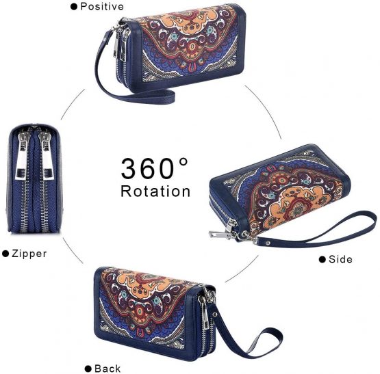 HAWEE Long Clutch Wallet for Women Dual Zipper Cellphone Holder Ladies Wristlet Purse with Multiple Card Slots for Coin Cash Bill - Image 4