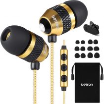 Betron B25 Earphones with Microphone, In Ear Headphones Earphones with Mic and Volume Control, Wired 3.5 mm Headphone, Noise Isolating, Gold