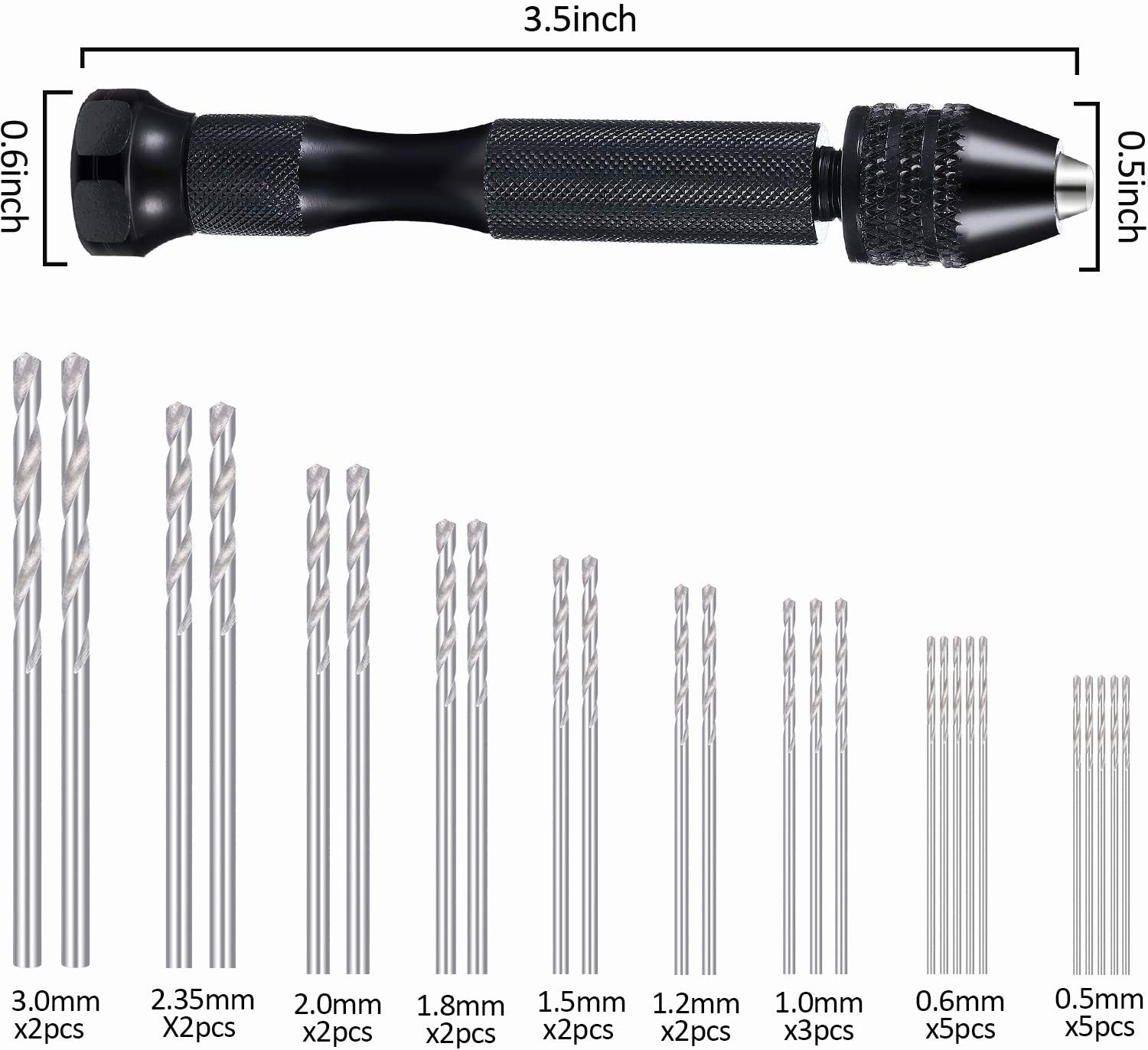 36 Pieces Hand Drill Set, Include Pin Vise Hand Drill, Mini Drills and Twist Drills for Craft Carving DIY (0.3-1.2 mm PCB Drill) - Image 4