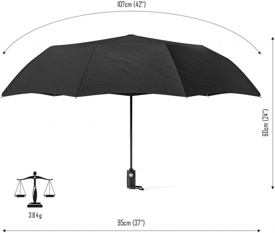Umbrella Windproof Compact - Strong Storm Proof Frame + Auto Open Close | Women Mens Kids Lightweight Small Travel Folding Golf Brolly + Double Canopy, Ergonomic Handle | Water Resistant Teflon Black - Image 3