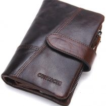 Contacts Mens Genuine Leather Trifold Wallet Card Holder Zipper Coin Bifold Short Purse Vintage (Dark Brown)