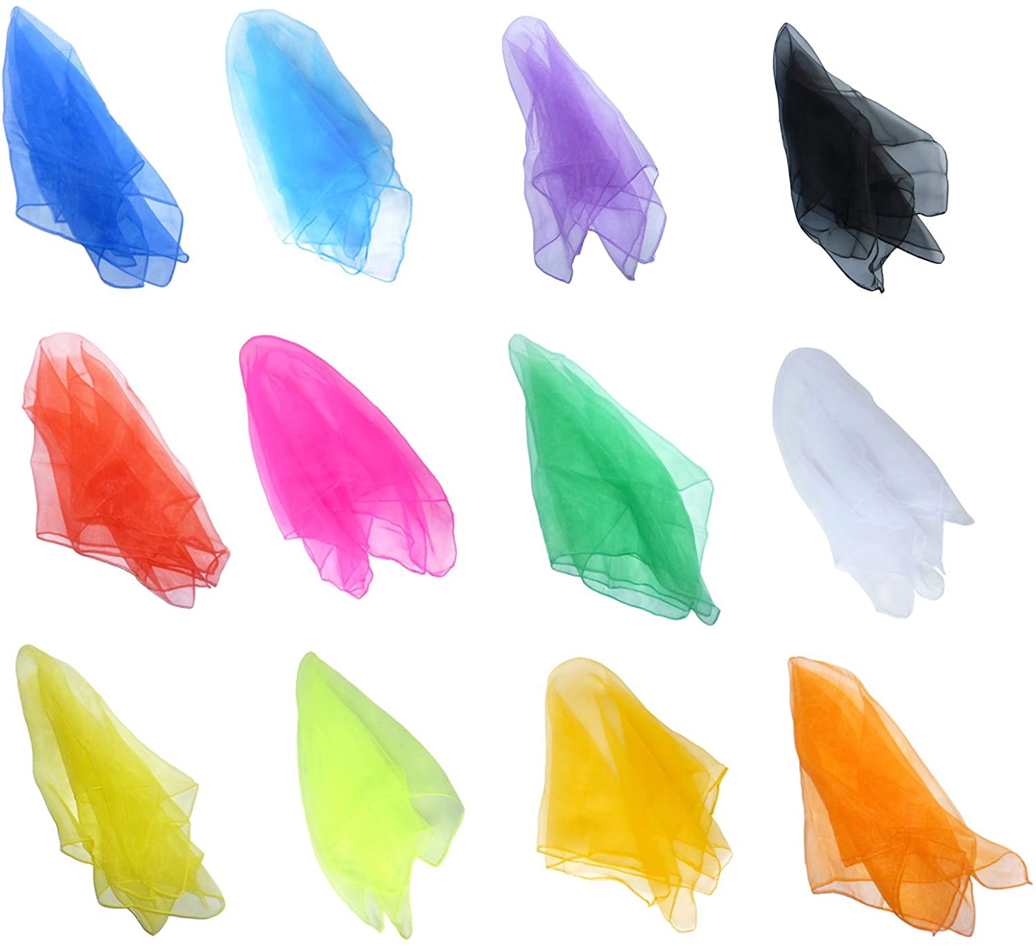 Hoerev Juggling Dance Scarves Pack of 12 - Mixed Colours And Single Colour (Approx. 60cm x 60cm), Multicolor