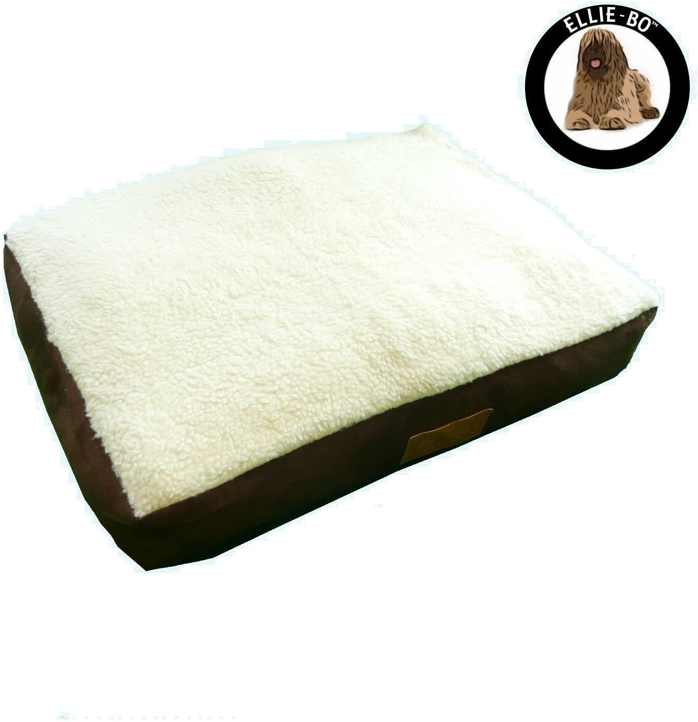 Ellie-Bo Small Dog Bed for 24-inch Dog Cage/Crate, Brown Faux Suede/Sheepskin, Brown Suede/Faux Sheepskin Top