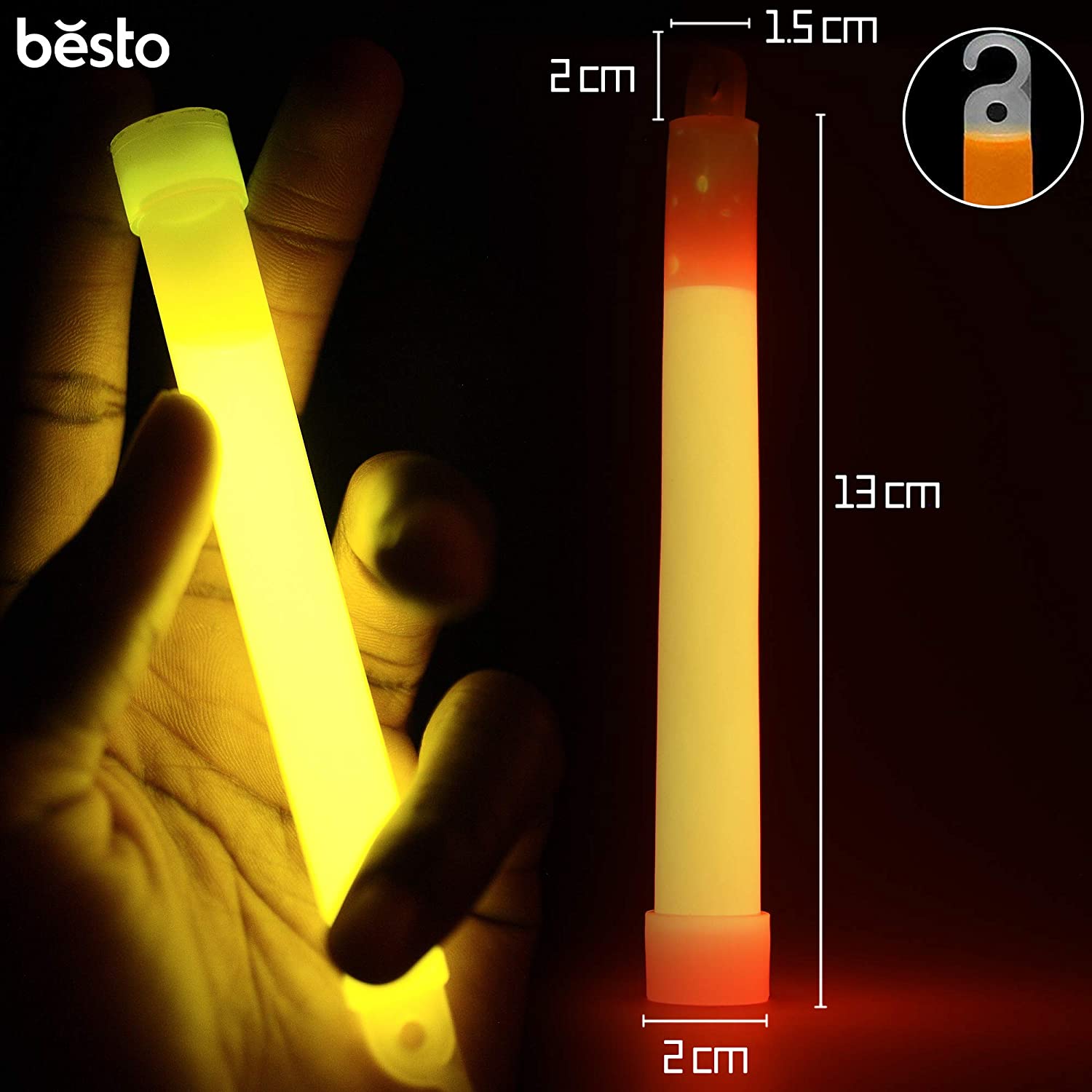 Besto 6 Inches Long 32 Pcs Glow Sticks Large Party Packs, Ultra Bright Mega Pack Sticks in 8 Colours - Image 2