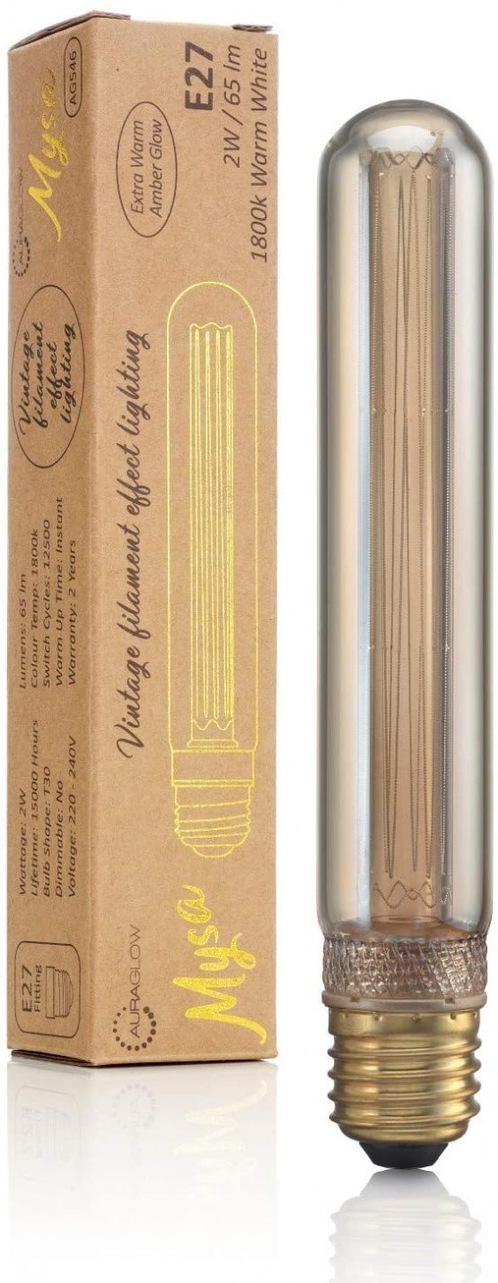 Auraglow Mysa LED Light Bulb – Vintage Retro Rustic Edison Style Decorative Energy Efficient Filament E27 Screw T30 Tube - Image 2