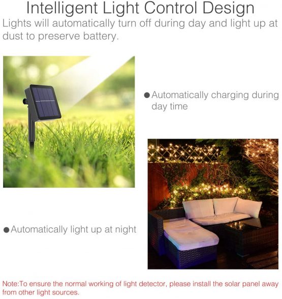 [2 Pack] Litogo Solar Fairy Lights Outdoor, 12m 120LED Solar Garden Lights 8 Modes Waterproof Copper Wire Decorative Solar String Lights for Patio, Gate, Yard, Trees, BBQ, Wedding, Party (Warm White) - Image 3
