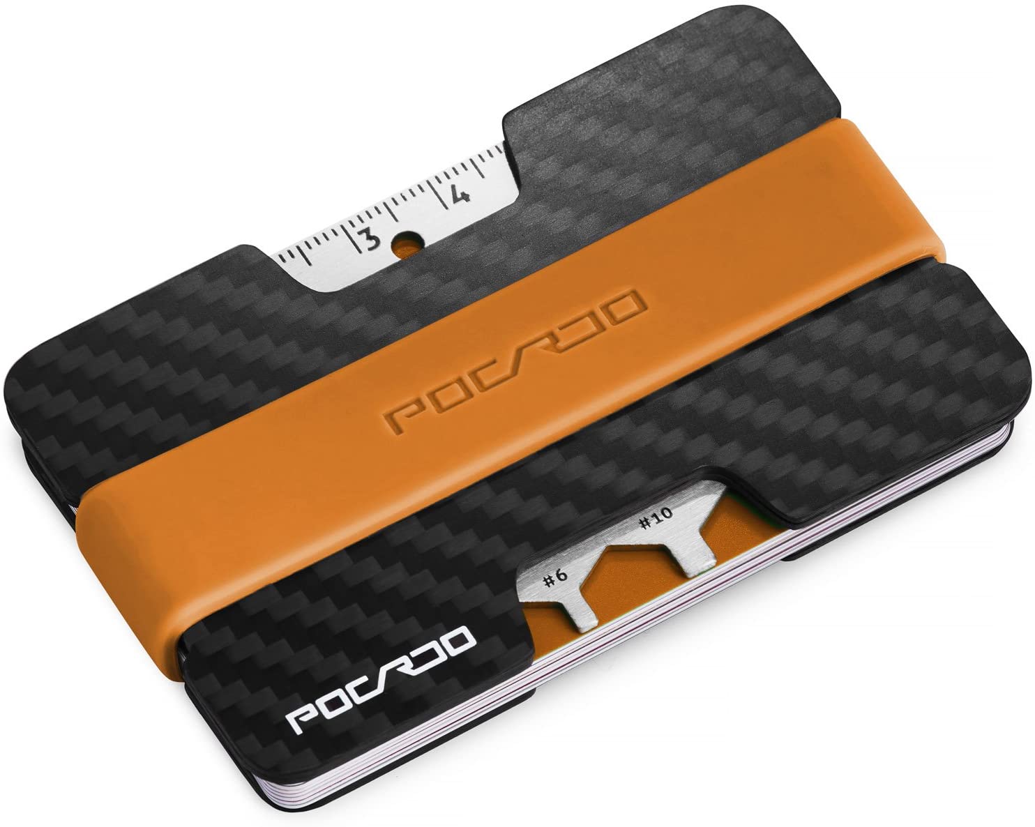 POCARDO Credit Card Holder with Coin Compartment, Multitool & RFID Blocking Card, Black and Amber, 2.2 x 3.54 x 0.12 cm - Image 4