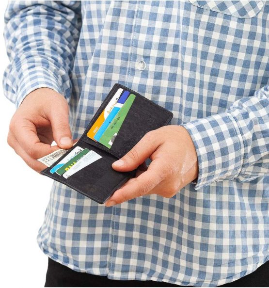 Corkor Cork Wallet for Men Bifold Slim Front Pocket Minimalist Vegan Leather, Black, S - Image 4