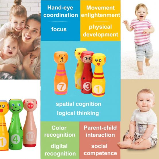 Jacootoys Wooden Bowling Set Skittles Toys with 10 Animal Pins 2 Balls Educational Toy Gift for Kids 2 3 4 5 Years and Up - Image 4