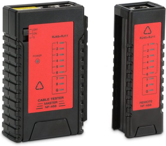 Incutex Ethernet cable tester network cable tester for RJ45 RJ11 cable patch cable tester LAN tester, red-black
