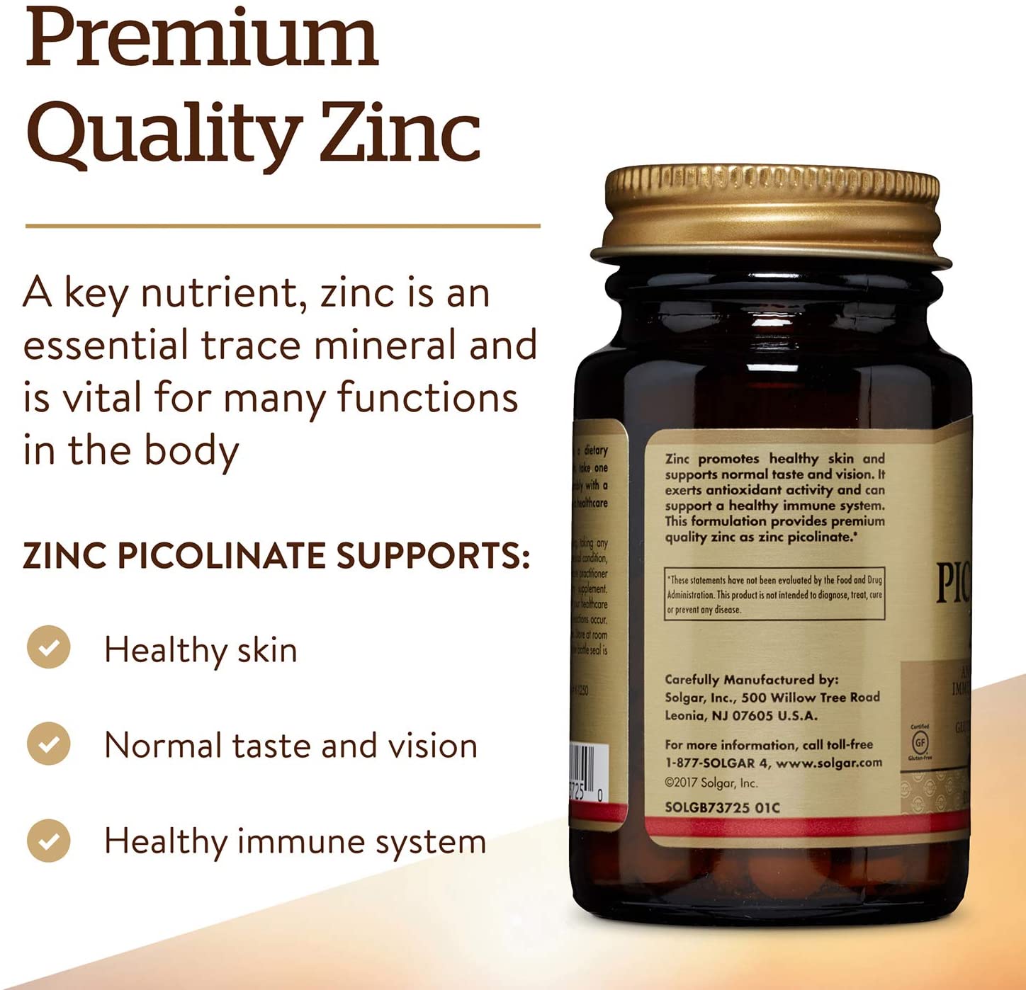 Solgar Zinc Picolinate 22 Mg Tablets, Healthy Skin, Hair and Nails, Highly absorbable Premium Form, Easy to Swallow, Vegan - Image 4