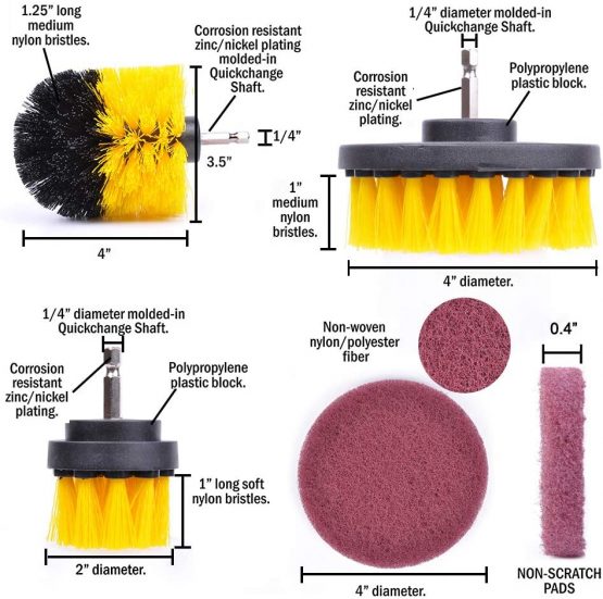 Drill Brush for Cleaning Attachment Set 10 pieces with Power Scrubber Nylon Brush,Pads connector,Scrub Pads - Image 2