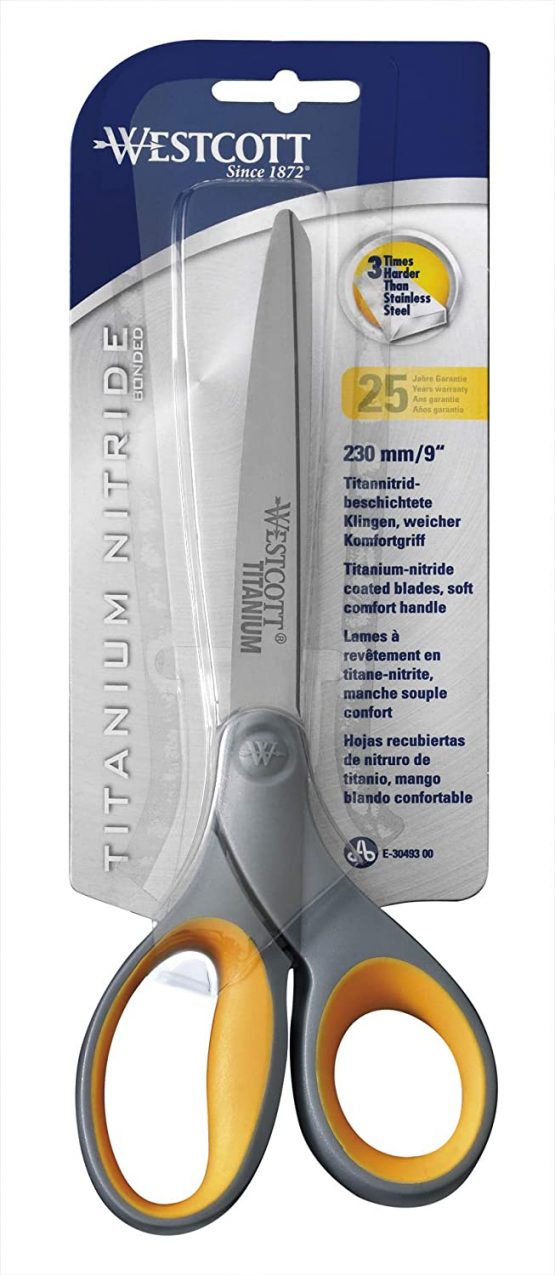 Westcott E-30493 00 Softgrip Scissors 11 cm Titanium Nitride Stainless Steel Blades Grey/Yellow 23 cm - Image 2