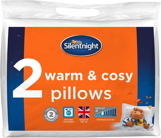 Silentnight Warm & Cosy Pack of 2-Luxury Hypoallergenic Hotel Pair with Microfibre Filling-Machine Washable Thick Pillows Polyester Cover, White, Twin
