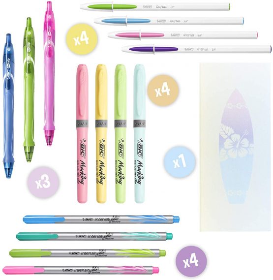 BIC Pastel Dream Kit - 3 Gel Pens/4 Felt Writing Pens/4 Highlighter Pastel Pens/4 Ball Pens/1 Notepad - Gift Box of 16, turquoise - Image 4