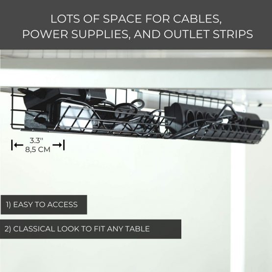 Under Desk Cable Management Tray - Under Desk Cable Organizer for Wire Management. Desk Cable Tray for Office and Home. Perfect Standing Desk Cable Management Rack (Black Wire Tray - Set of 2X 17'') - Image 3