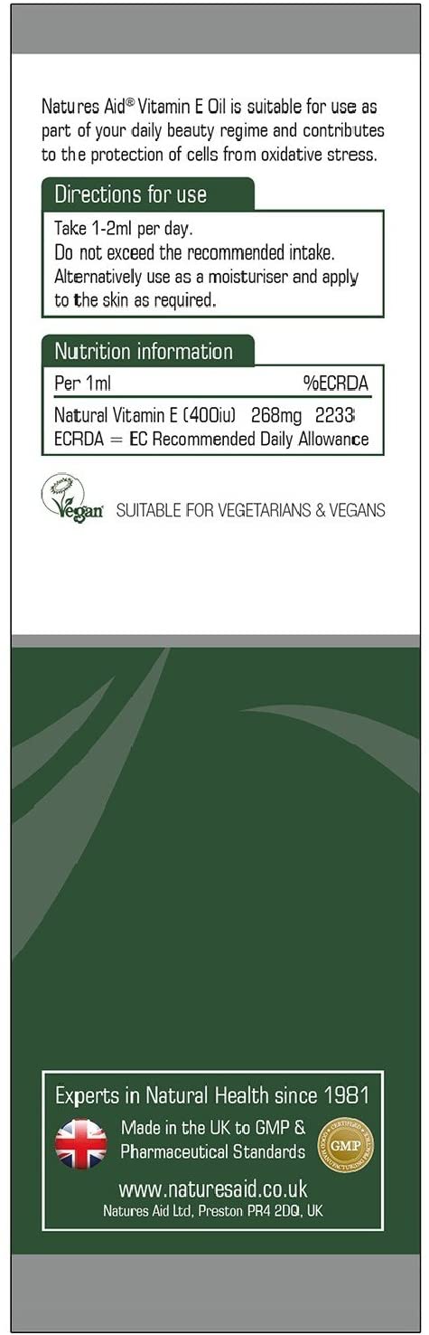 Natures Aid Vitamin E Oil 20,000iu 50ml, Natural Source Antioxidant for Skin & Cells, High Strength, Vegan, Non-GMO - Image 3