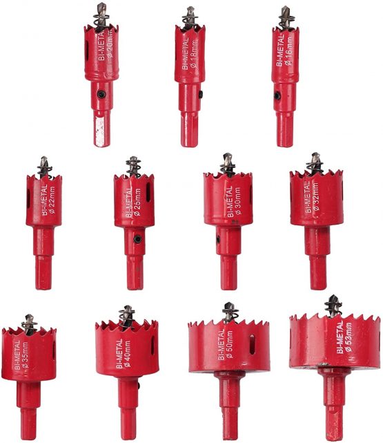 Proster Hole Saw 11 PCS Hole Cutter HSS Center Drill Bits Set Spring Drill Hole Cutters 15-50MM Saw Set Stainless High Speed Steel Metal Alloy for Soft Wood PVC Board and Plastic