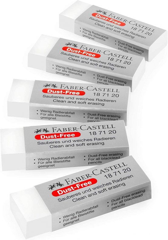 Faber-Castell Dust-Free Comfort Edge Eraser Rubbers - White - Pack of 5