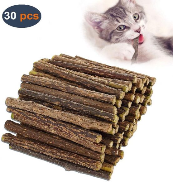 AIDIYA Cat Catnip Sticks 100% Organic Natural Matatabi Dental Treats Teeth Grinding Chew toys Olfactory Enrichment for Cat,Pack of 30 pcs