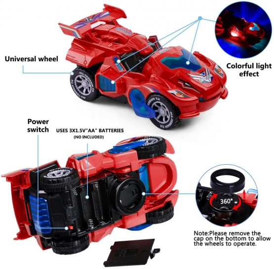 Highttoy Dinosaur Transforming Car for 3-7 Years Old Boys Girls,Electric Dinosaur Toys for Kids Automatic Deformation Dinosaur Car with Flashing Lights and Sound Dinosaur Transforming Car for Kids Red - Image 4