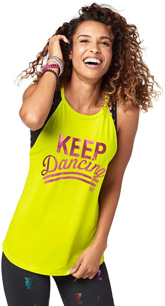 Zumba Loose Graphic Print Dance Fitness Tank Activewear Workout Tops