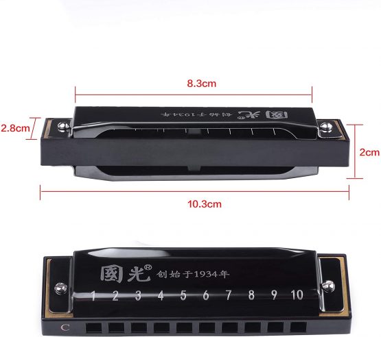 Rayzm Harmonica, 10 Holes 20 Tones Diatonic Harmonica, C key Blues Harp Harmonica for Adults & Children, Responsive Phosphor Bronze Reeds, Resin Comb - Image 2