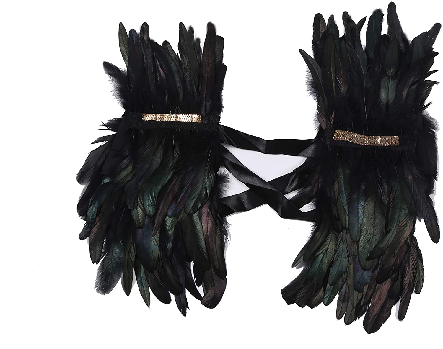 Yoodeet Black Feather Sewing Trimming Collar Shoulder Peacock Shawls Fringe Fancy Clothing Halloween Cosplay Angel Wings Halloween Costume Freesize - Image 3
