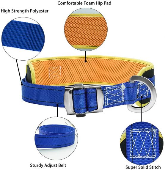 Aoneky Safety Work Belt - Climbing Body Belt with Hip Pad and Side D-Ring Rock Mountaineering - Fall Arrest Harnesses Safety Equipment (blue & yellow) - Image 2