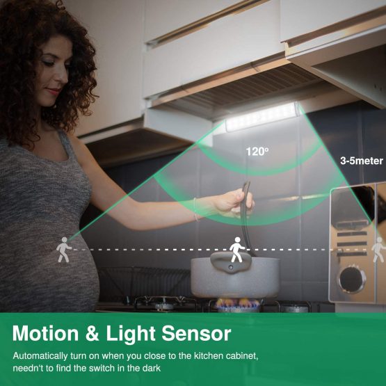 Motion Sensor Cupboard Light, Wireless USB Rechargeable Under Cabinet Lighting LED Closet Light, Magnetic Under Counter Lights Kitchen with 20 LED, LED Night Light for Wardrobe, Cabinet, Stairs(White) - Image 4