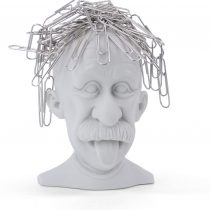 MUSTARD - Genius Paperclip Holder I Magnetic Clip Dispenser I Funny Office Gadget I Magnetic Paper Clip Holder I Einstein Paper Clip Holder I Special Paper Clip Dispenser for Desk I Einstein - Grey