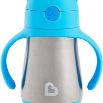 Munchkin Cool Cat Stainless Steel Straw Cup, 237 ml, Blue