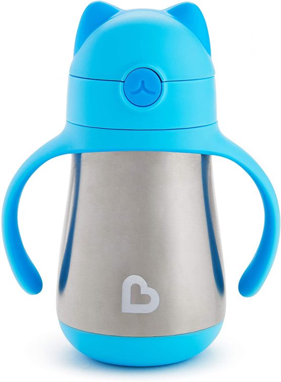 Munchkin Cool Cat Stainless Steel Straw Cup, 237 ml, Blue