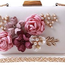 EVEOUT Flower Pearl Wedding Handbag for Brides Ladies Leather Box Evening Clutch Bag Shoulder Handbag Prom Party Bag for Women